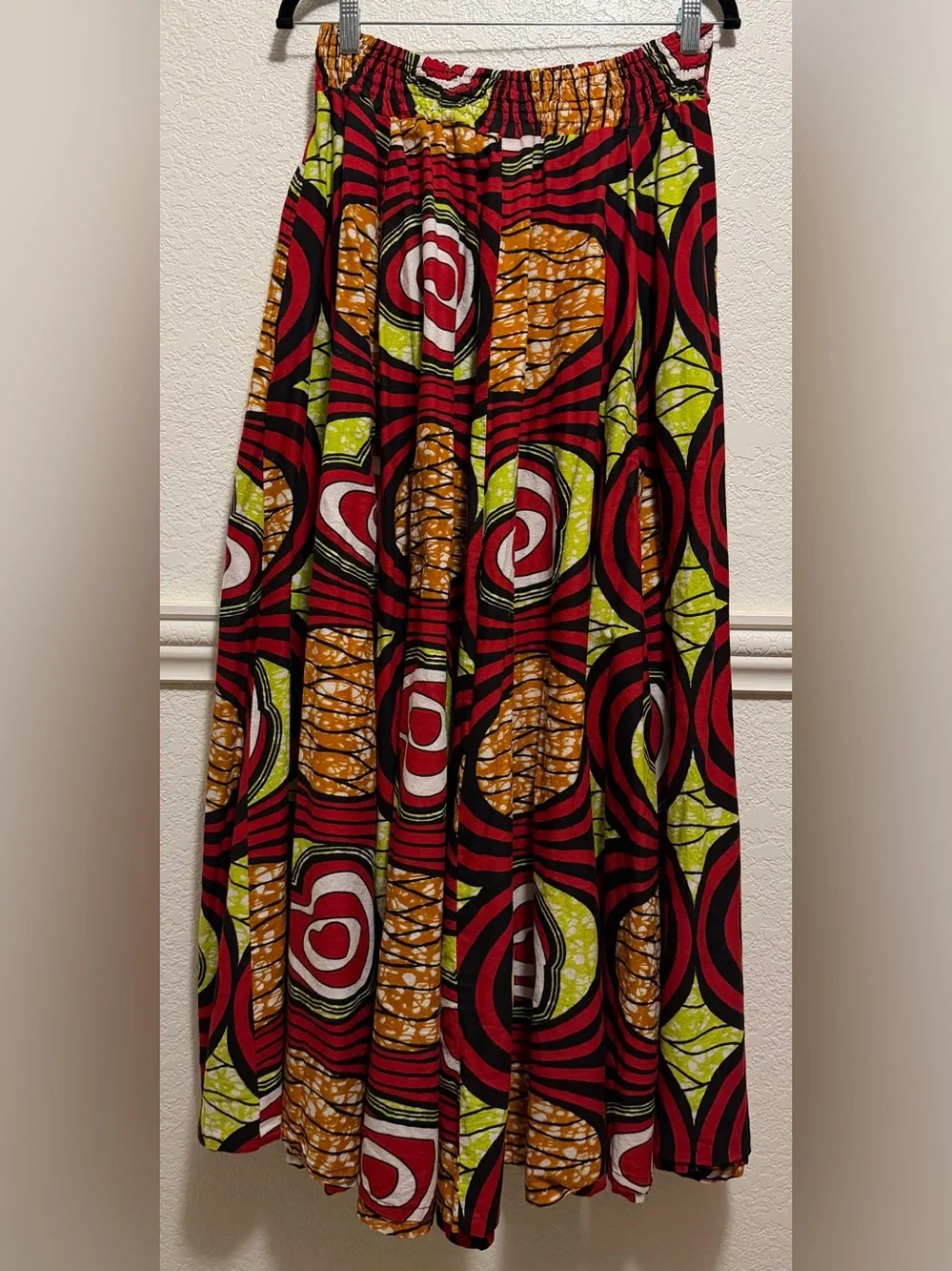 Boho African Print Maxi Skirt | Tie Waist | Side Pockets | Full Sweep